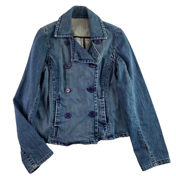 Blazer Jackets & Blazers - Vtg Denim Jacket Blazer Double Breasted Button Small Medium